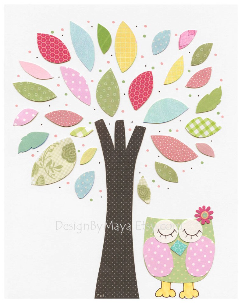 Baby Girl Room Baby girl nursery First we had Nursery Art Kids room decor Pink Green Elephant owl tree bird Set of 3 prints Hayley Owl art image 4