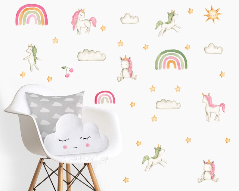 Baby girl nursery Baby Unicorns Watercolor Nursery decals Etsy