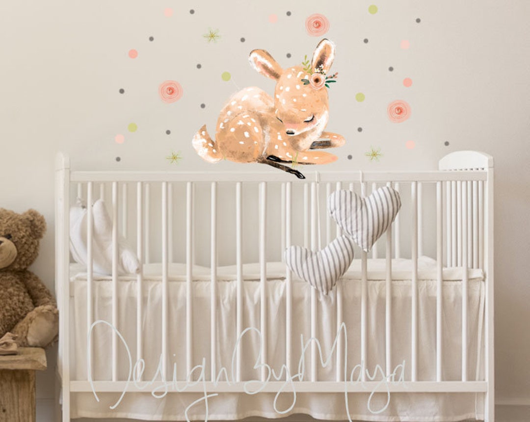 Baby Fawn Sleeping Woodland Sticker Wall Decor Girl Room Decals Fawn