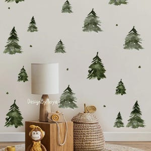 Woodland nursery theme kids room Wall Decal Fabric Pine tree art Mural Nursery decal Forest Animal Decals Pine trees stickers Baby decor