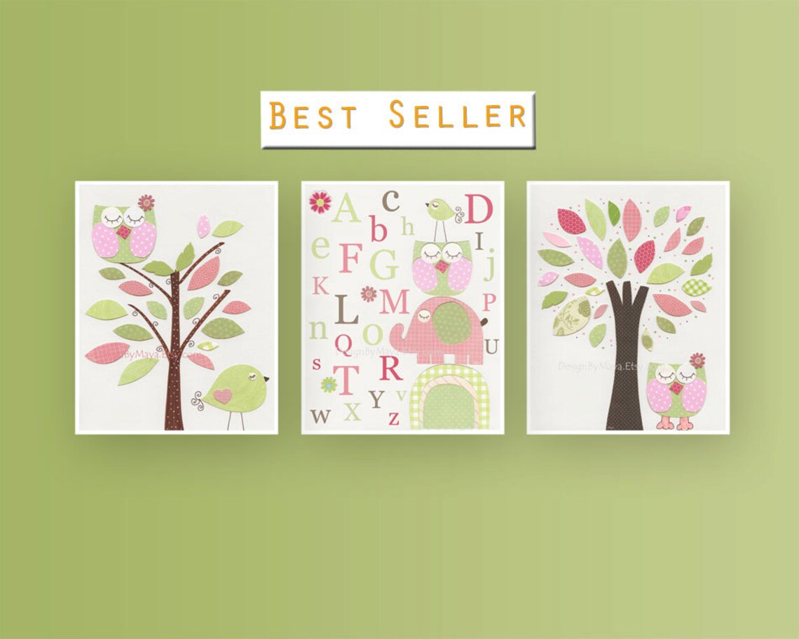 Wall Art for Nursery Room in Pink and Green Nursery Letters Etsy