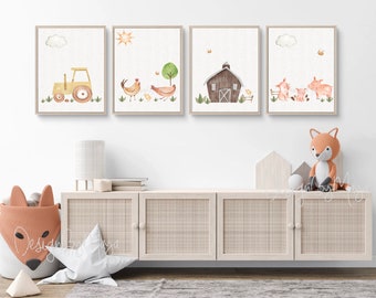Láminas de animales de granja para guardería: Arte decorativo para habitación de bebé