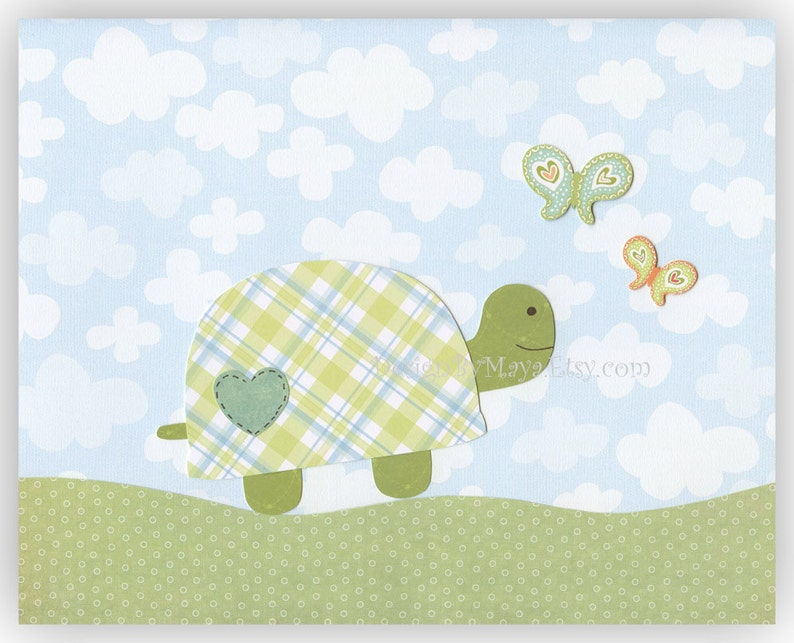 Baby room Nursery Decor Children Art owl...The gingham turtle boy Be strong and courageous. Do not be afraid ....God will be with you... image 2