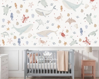 Nautical Nursery Fabric Wall Decals: Sea Life Kids Room Art