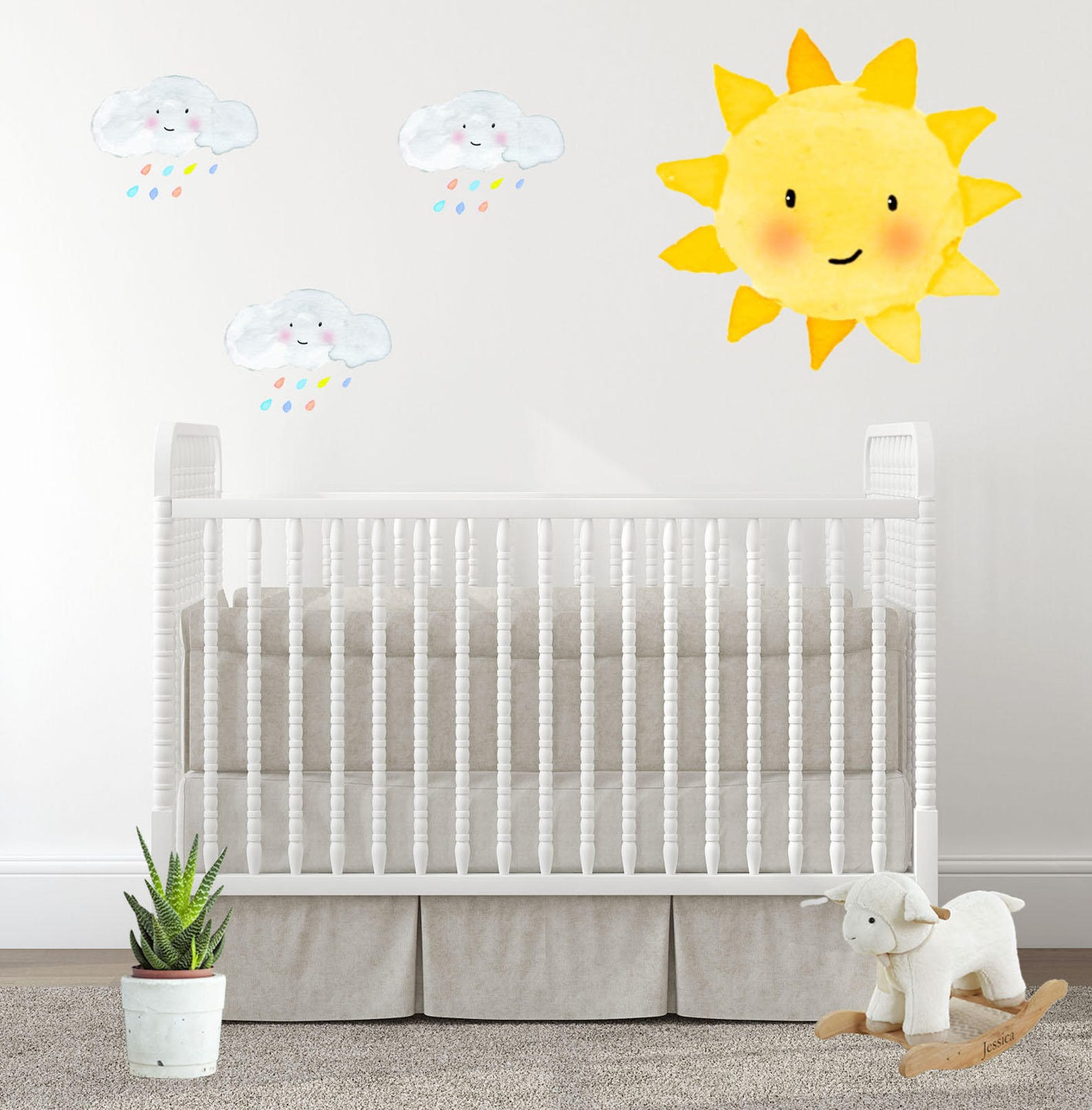 Baby Room Decal, Nursery Wall Decals, Sunshine, Sun, Rainbow Clouds ...