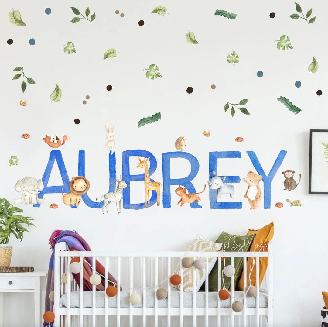 Baby Name Decals, Nursery Safari Theme, Fabric Decals Baby Name