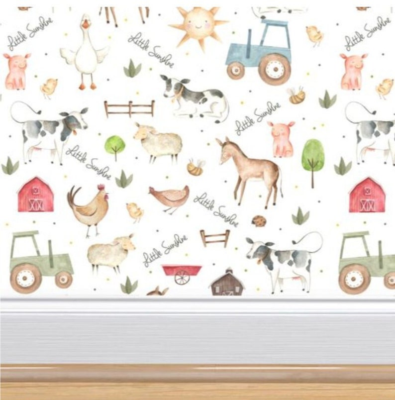 Boho Nursery Rhymes Wallpaper: Vintage Farm Animals Mural - Etsy