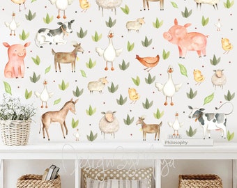 Farm Animals decals, Watercolor Nursery Art Wall Art Pig Cow Goat Sheep Lamb Chicken Donkey Duck Farm house wall art, Farm Animals Nursery