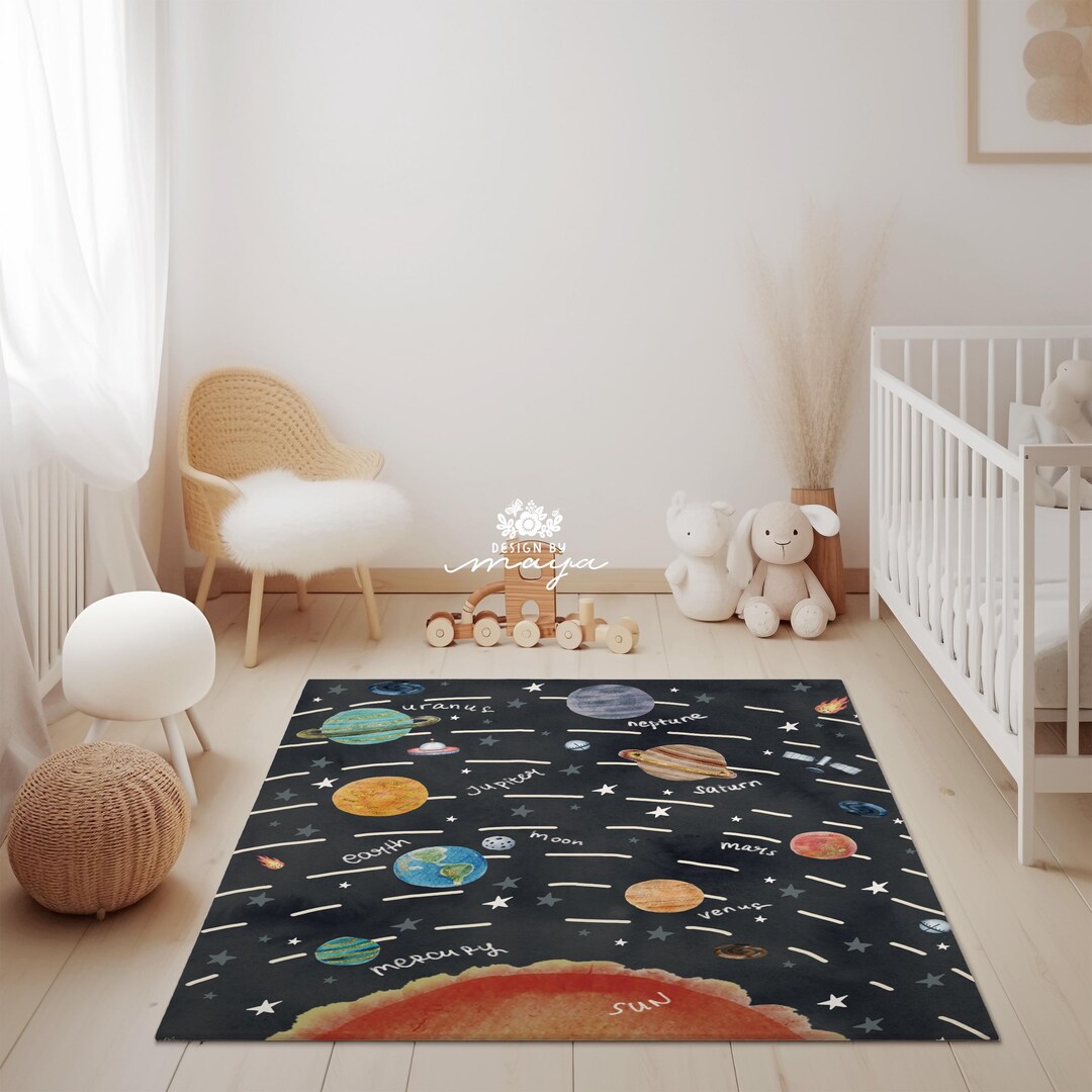 Solar System Nursery Rug: Kids Space Play Mat - Etsy
