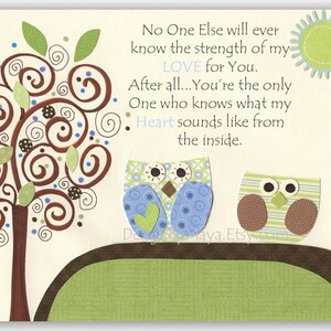 Baby boy Nursery, wall art Decor, Children Art print, owls...Promise me youll always remember You're braver than...green blue owls image 3