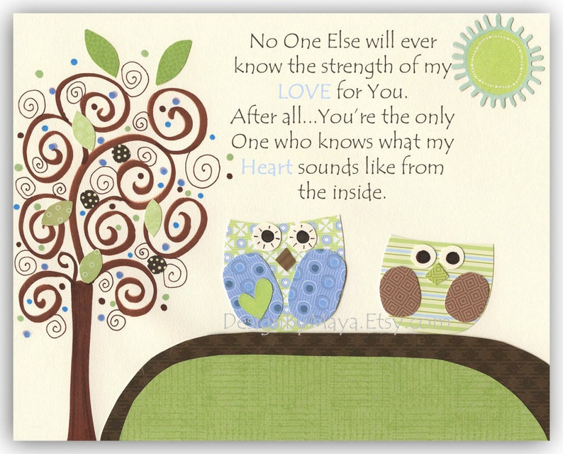 Baby boy Nursery, wall art Decor, Children Art print, owls...Promise me youll always remember You're braver than...green blue owls image 3