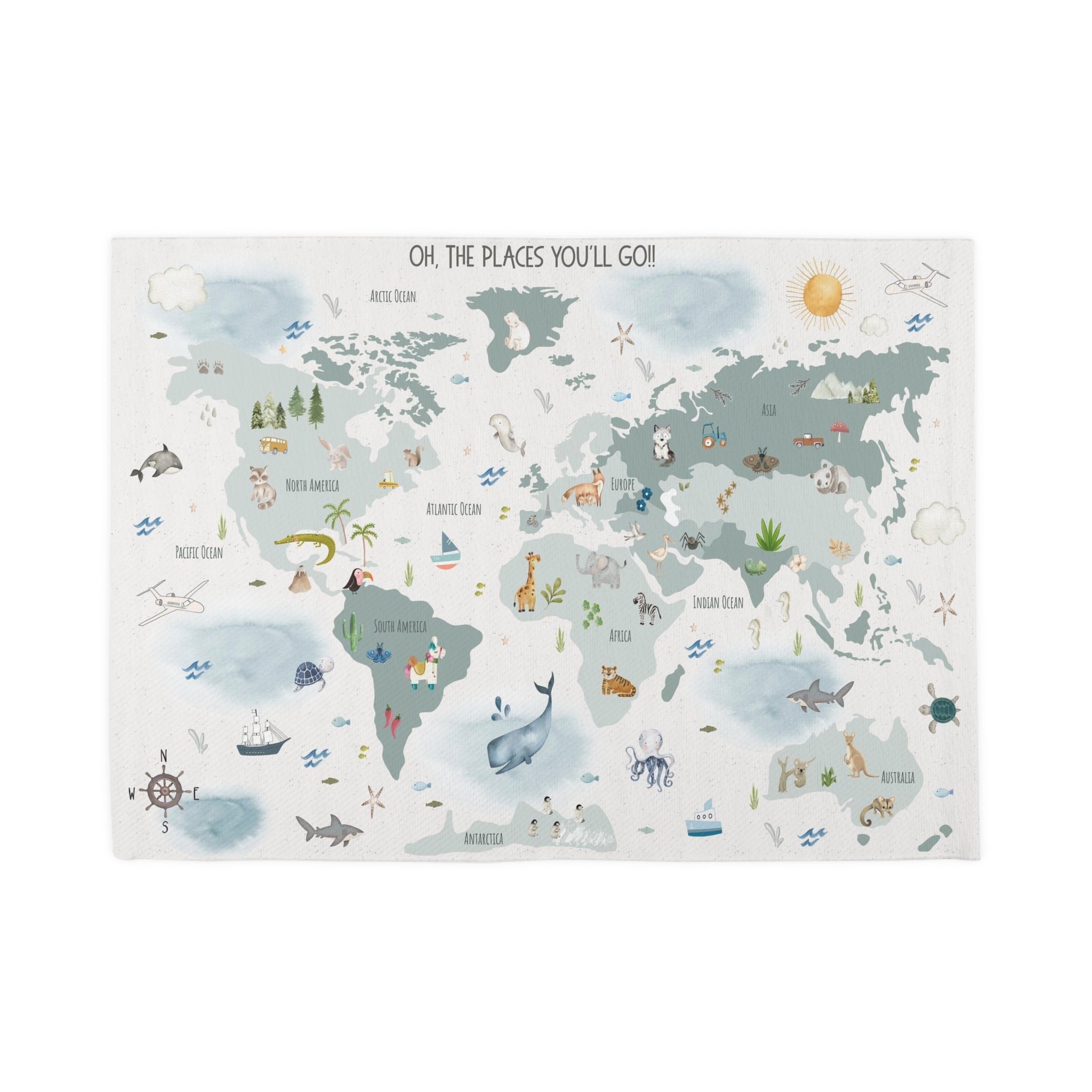 World Map rug, Kids room rug, Washable Play Rug, Play Mat, Nursery Rug, Kids Rug, Kids Room Rug, Printed Playroom Floor Rug, World Map decor