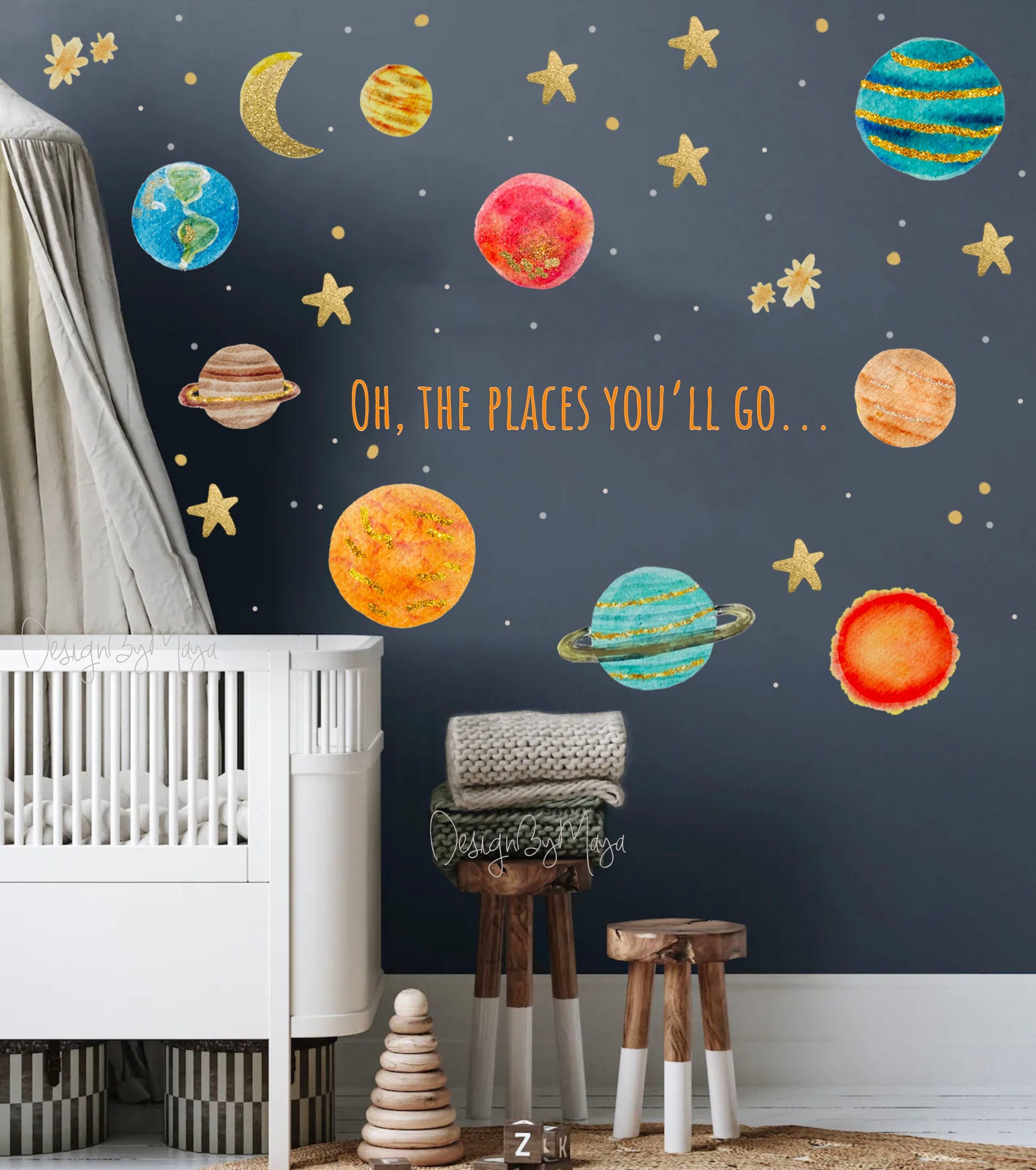 Solar System Wall Decals Baby Room Decor Outer Space Robots - Etsy