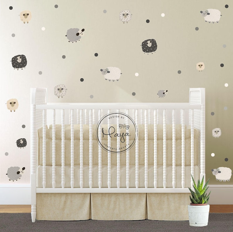 Sheep Wall Decals, sheep stickers, lamb, Baby Nursery Wall Decal, Sheep Decal, Modern Nursery Decals, kids room decor, monochromatic nursery image 1