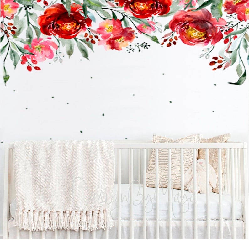 Baby Girl Wall Decals Flower Wall Sticker Deep Red Posies Etsy