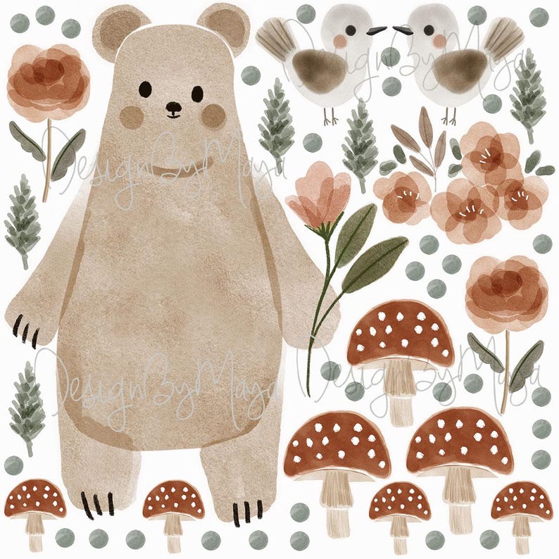 Pilz Stoff Wandtattoos, Wald Kinderzimmer Dekor, Kinder Wandtattoos, Walddekor Mix #11