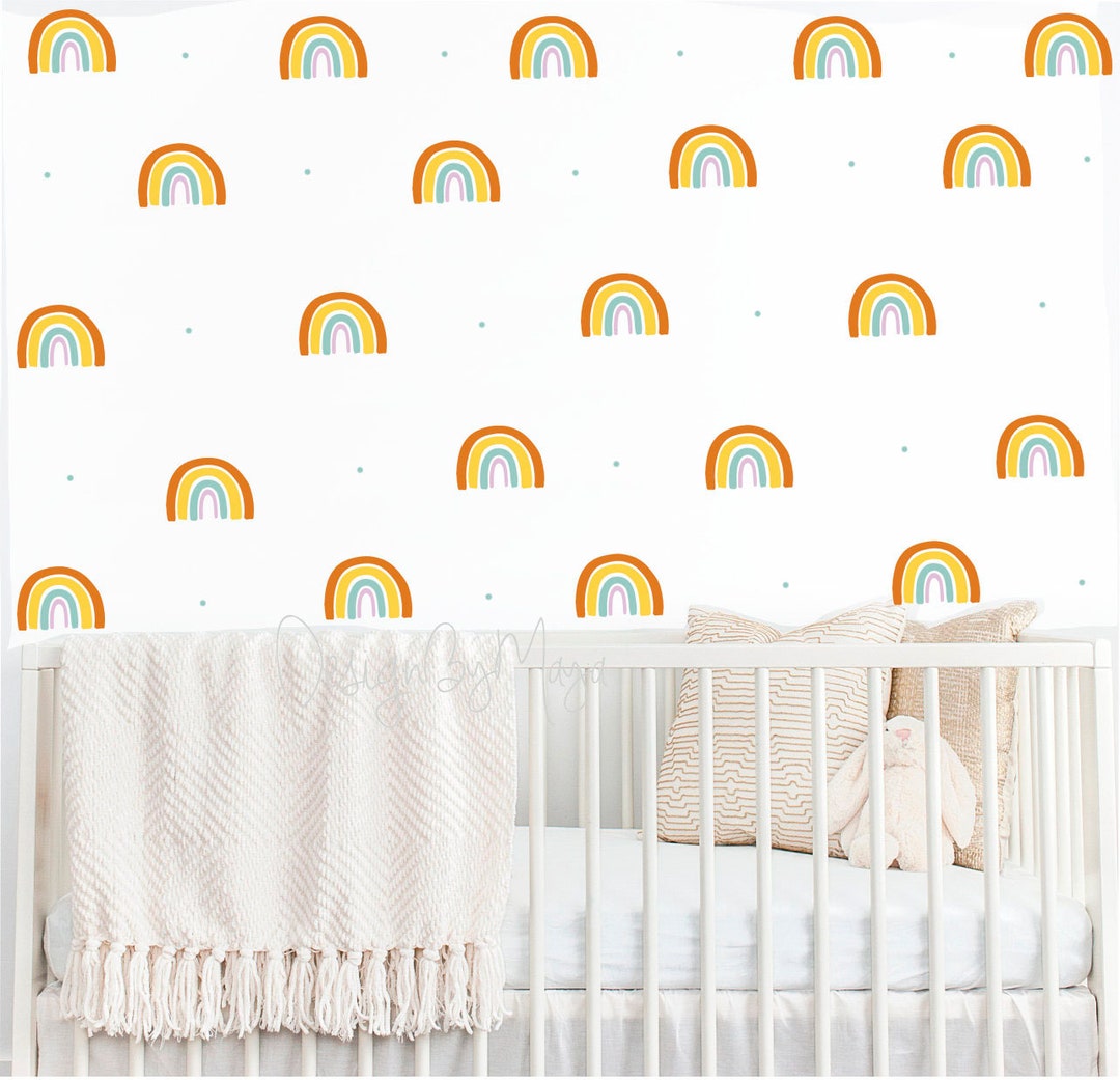 Nursery Fabric Decal, Hand Drawn Rainbow, Fabric Rainbow Decals ...