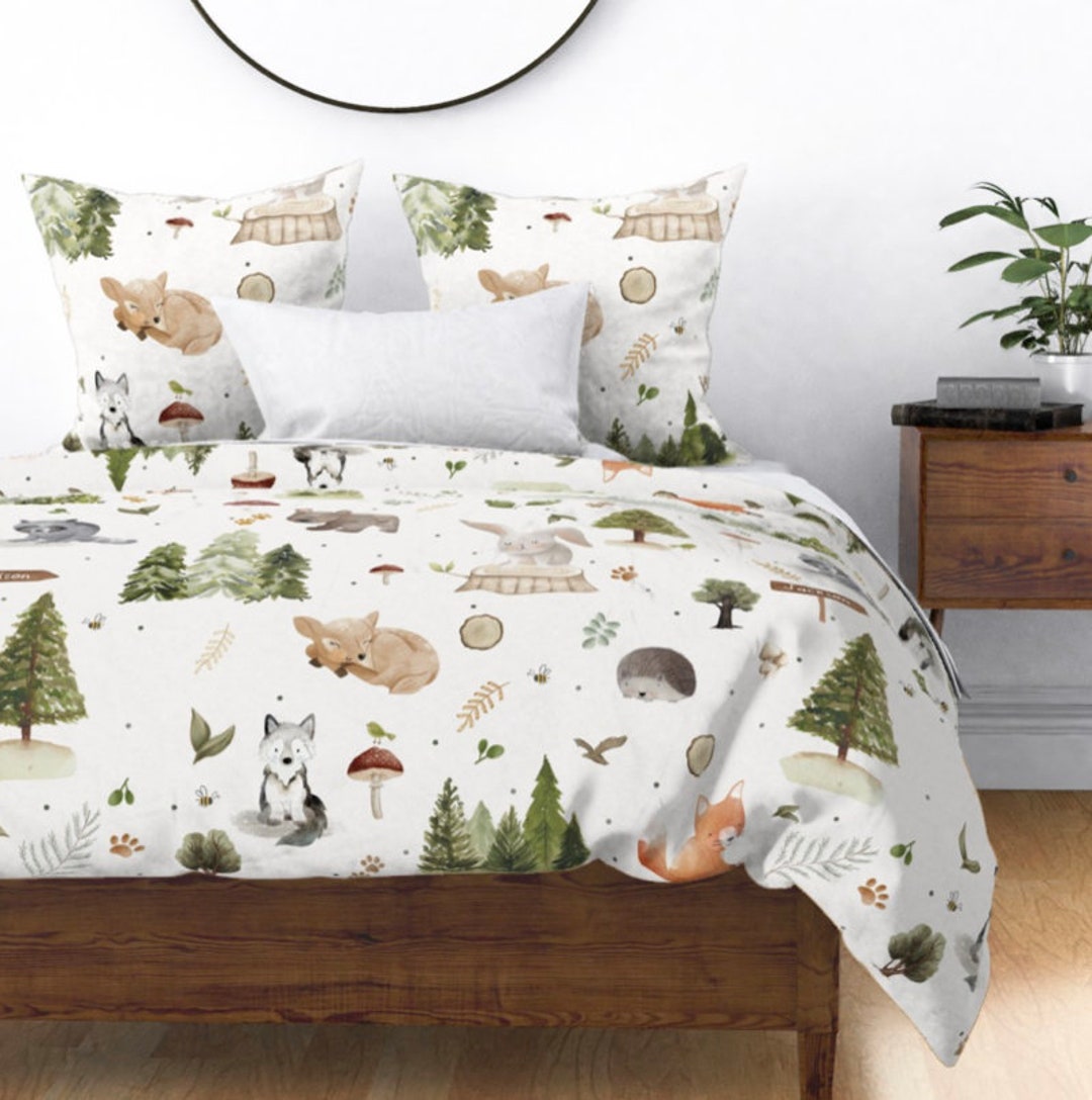 Whimsical Forest Duvet, Woodland Theme Bedding, Africa Duvet, Pine