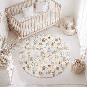 ABC Kinderteppich, Hundeteppich, Weltkarte rund, Spielteppich Spielmatte, Kinderzimmerteppich, Kinderzimmerteppich, Gedruckt Spielzimmer Bodenteppich