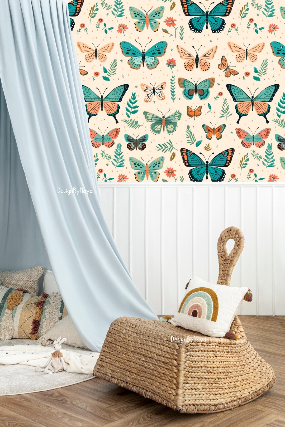 Butterfly Nursery Wallpaper: Boho Watercolor Mural, Playroom Decor - Etsy