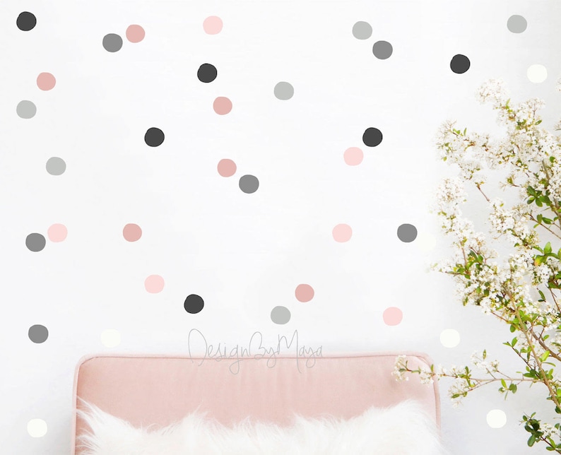 Nursery decals Girl Nursery Wall Decal Gray Pink Polka Etsy