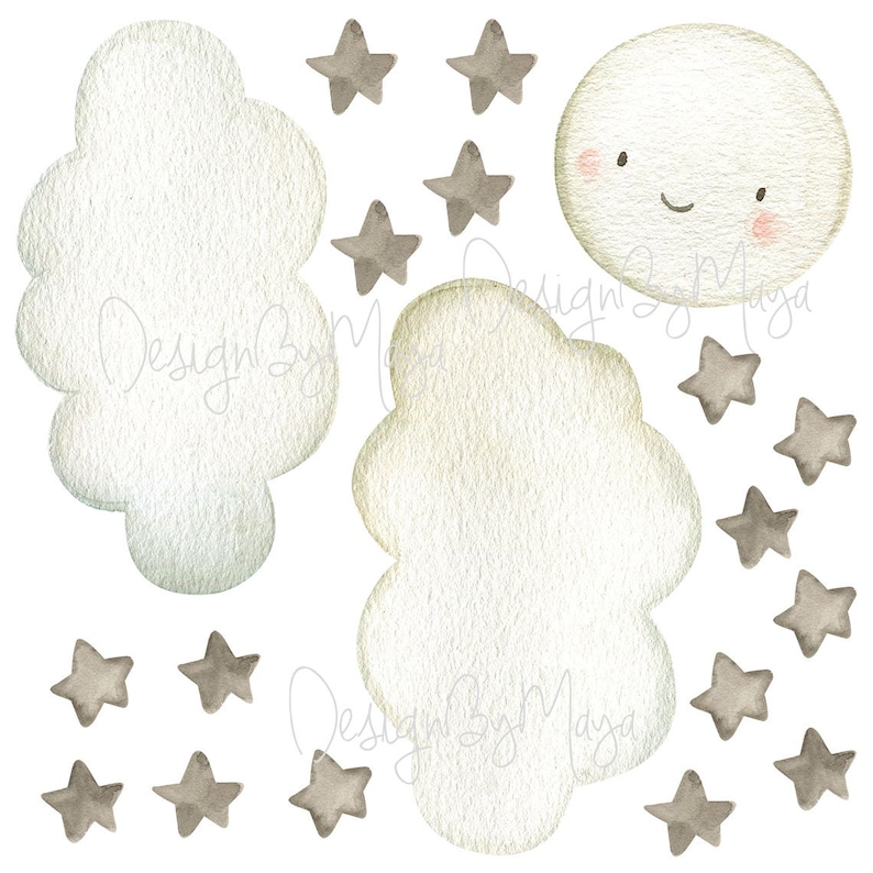 Nursery Decal Baby decor Clouds and stars Nursery Art Etsy