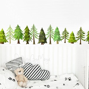 Woodland decals, Pine Tree Decals, Baby Room art decor, Nursery Wall Decals, into the woods, Vinyl decal, Modern Nursery, Baby tree mural