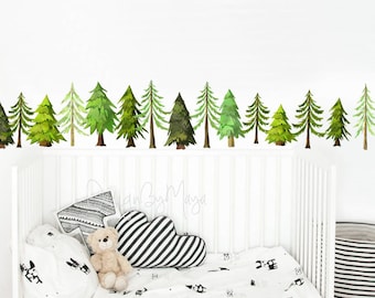 Woodland decals, Pine Tree Decals, Baby Room art decor, Nursery Wall Decals, into the woods, Vinyl decal, Modern Nursery, Baby tree mural