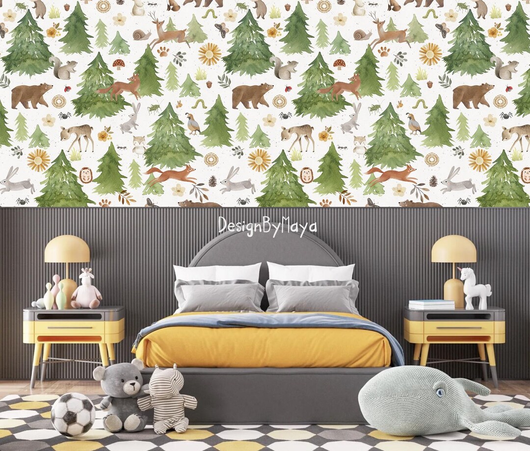 Woodland Animals Wallpaper: Forest Nursery Decor, Peel & Stick - Etsy