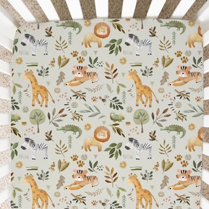 Safari Krippe Bettwäsche, Boho Minky Bettwäsche Dschungel Kinderbett Bettwäsche personalisierte Giraffe Elefant Faultier Schildkröte Zebra Regenbogen Savannah Bettwäsche