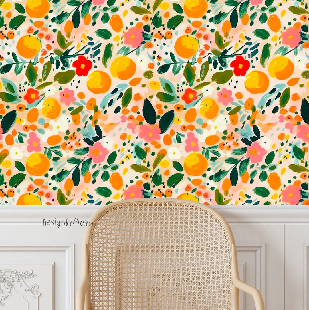 Buy Bright Colors Flowers Wallpaper Decor, Boho Style Nursery Wallpaper