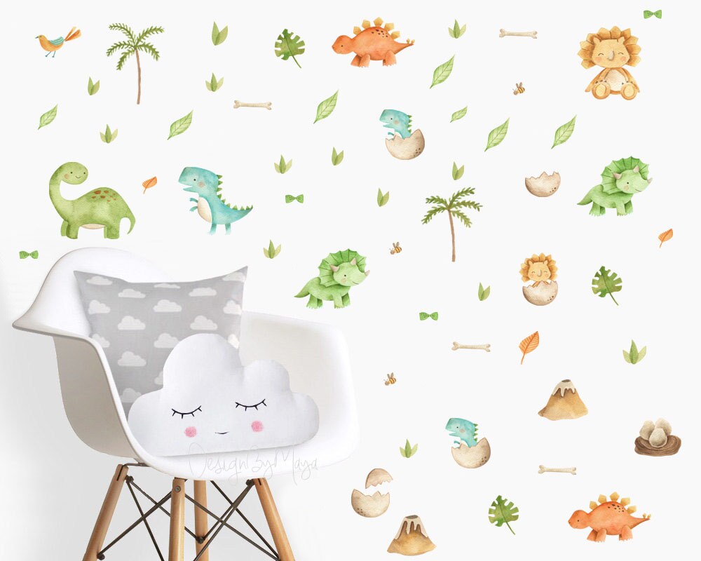Dino nursery, Dinosaur Watercolor, Nursery decals, Nursery Wall Decals, Dinosaur Decals, Wall Decor, Kids Decals, Dino Decals, Nursery decor