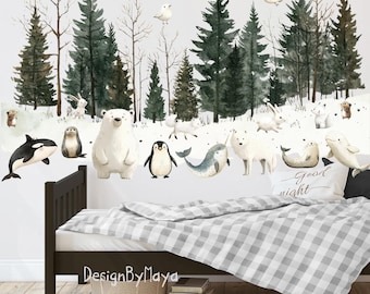 Arctic Animals Nursery Wall Decal: Modern Baby Room Decor