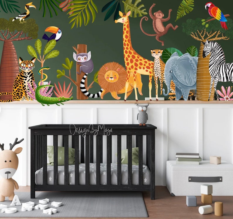 Watercolor Jungle Animals Fabric Wall Decals: Safari Nursery Decor - Etsy