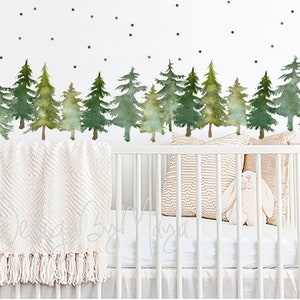 Woodland theme kids room Wall Decal Fabric Wall Decal Room Mural Nursery decal Forest Animal Decals Pine trees stickers Baby decor