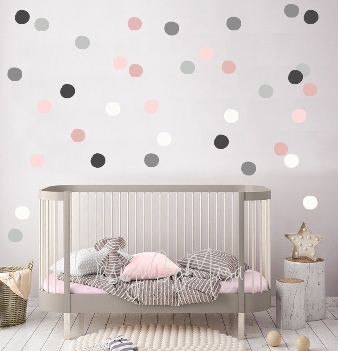Nursery Decals Girl Nursery Wall Decal Gray Pink Polka Etsy