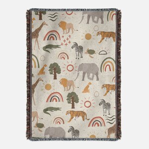 Safari Baby Blanket: Jungle Animals Minky or Fleece Nursery Bedding