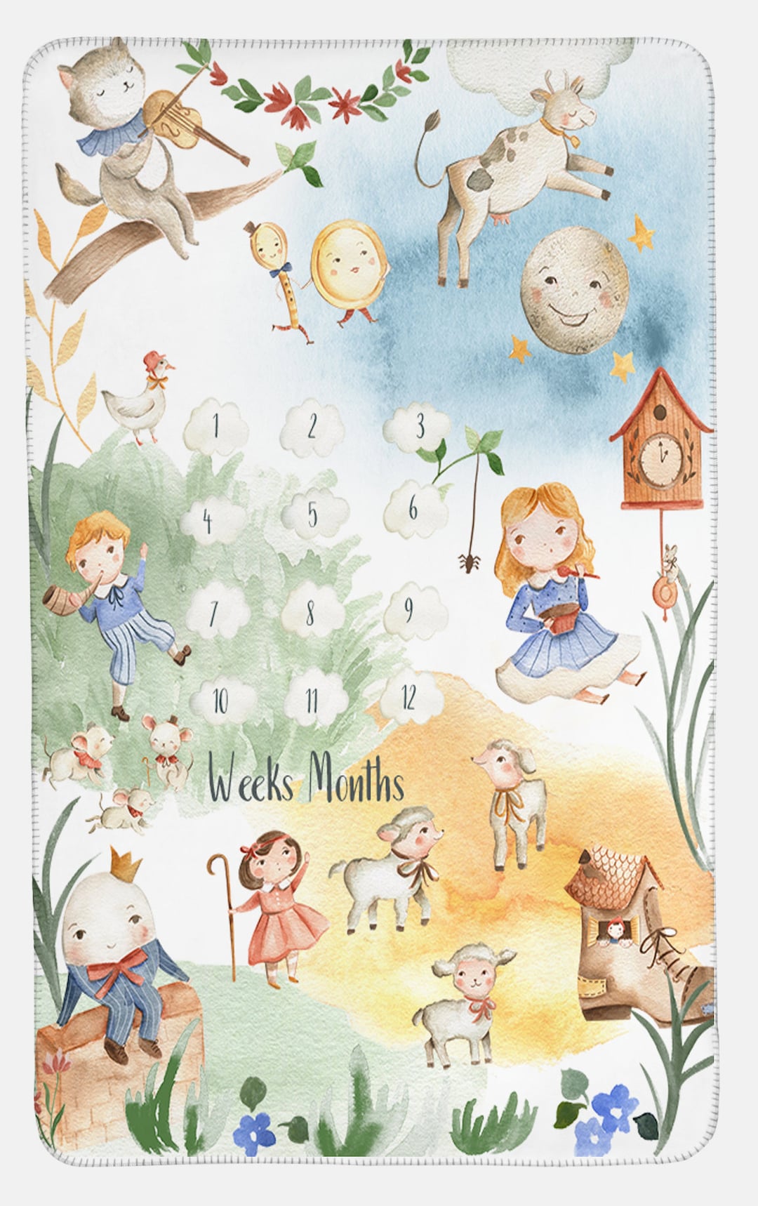 Nursery Rhymes Blanket, Milestone Blanket, Mother Goose, Humpty Dumpty