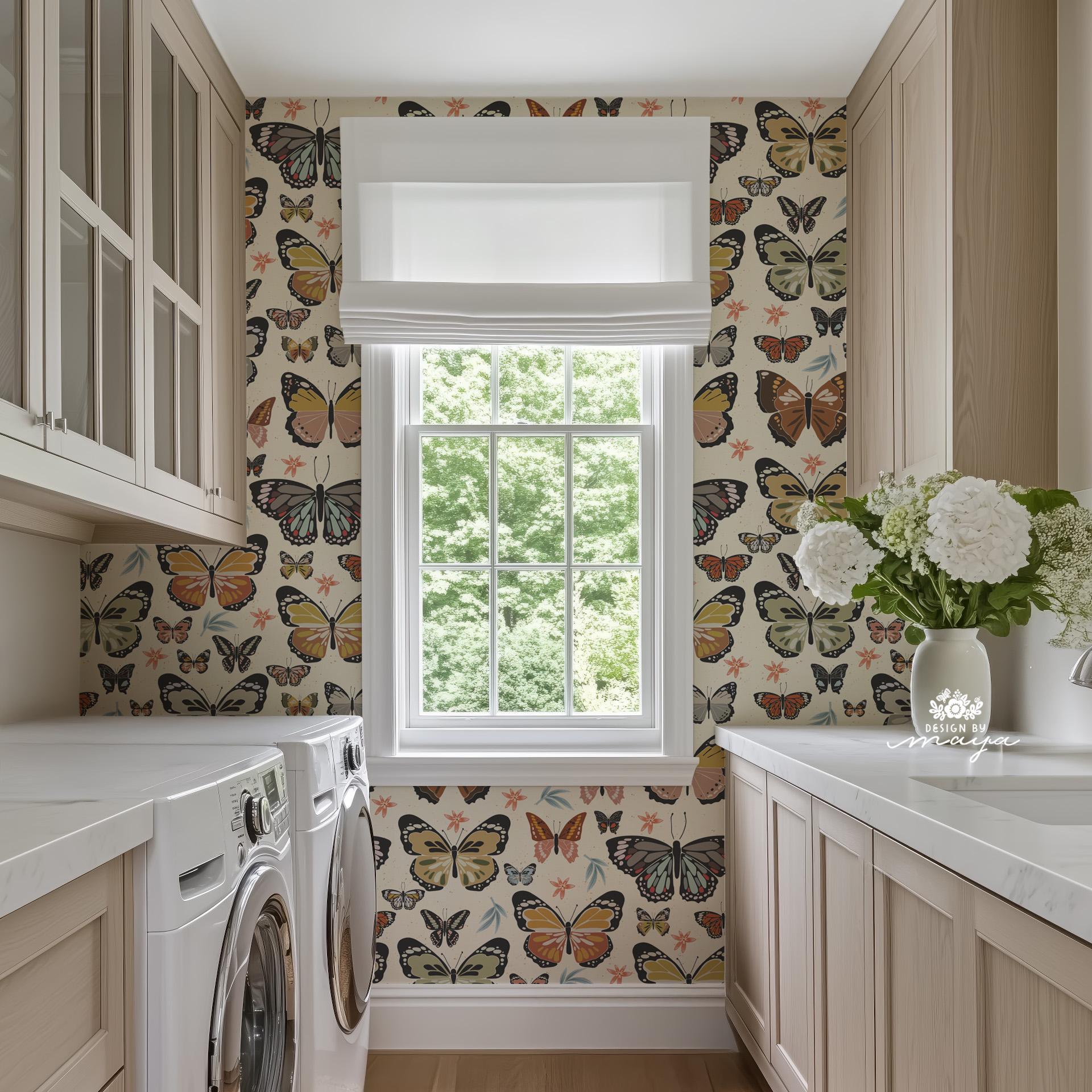 Laundry room wallpaper, Tropical decor wallpaper, Plaid pattern, Bathroom or Laundry Boho style, Vintage wallpaper, Farmhouse mural Cling