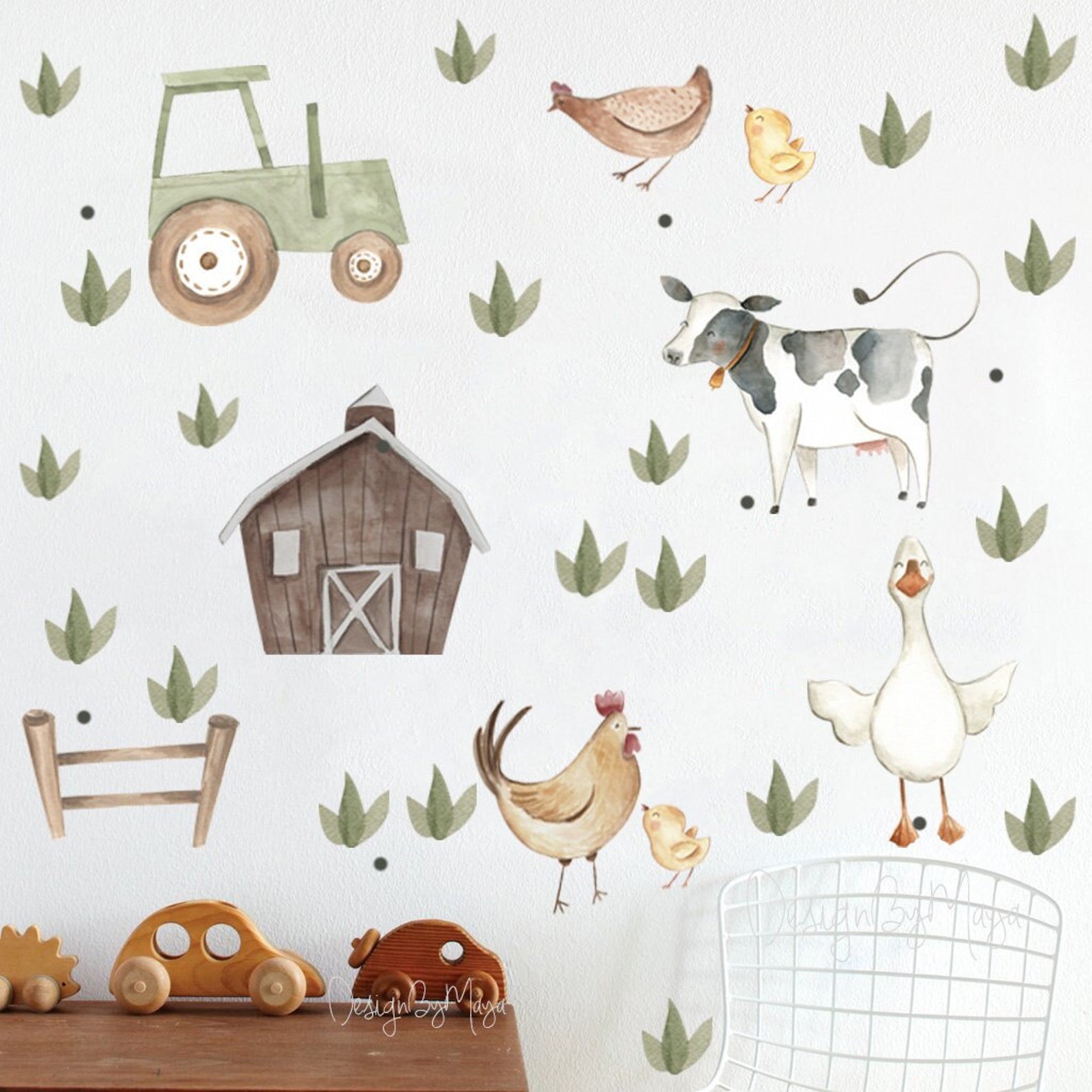Farm Animals Decals Watercolor Nursery Art Wall Art Pig Cow Etsy