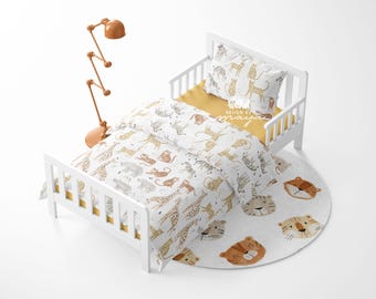 Safari Animals Twin Bedding Set: Whales, Zebra, Tiger Lion, Fish, Earth Tones
