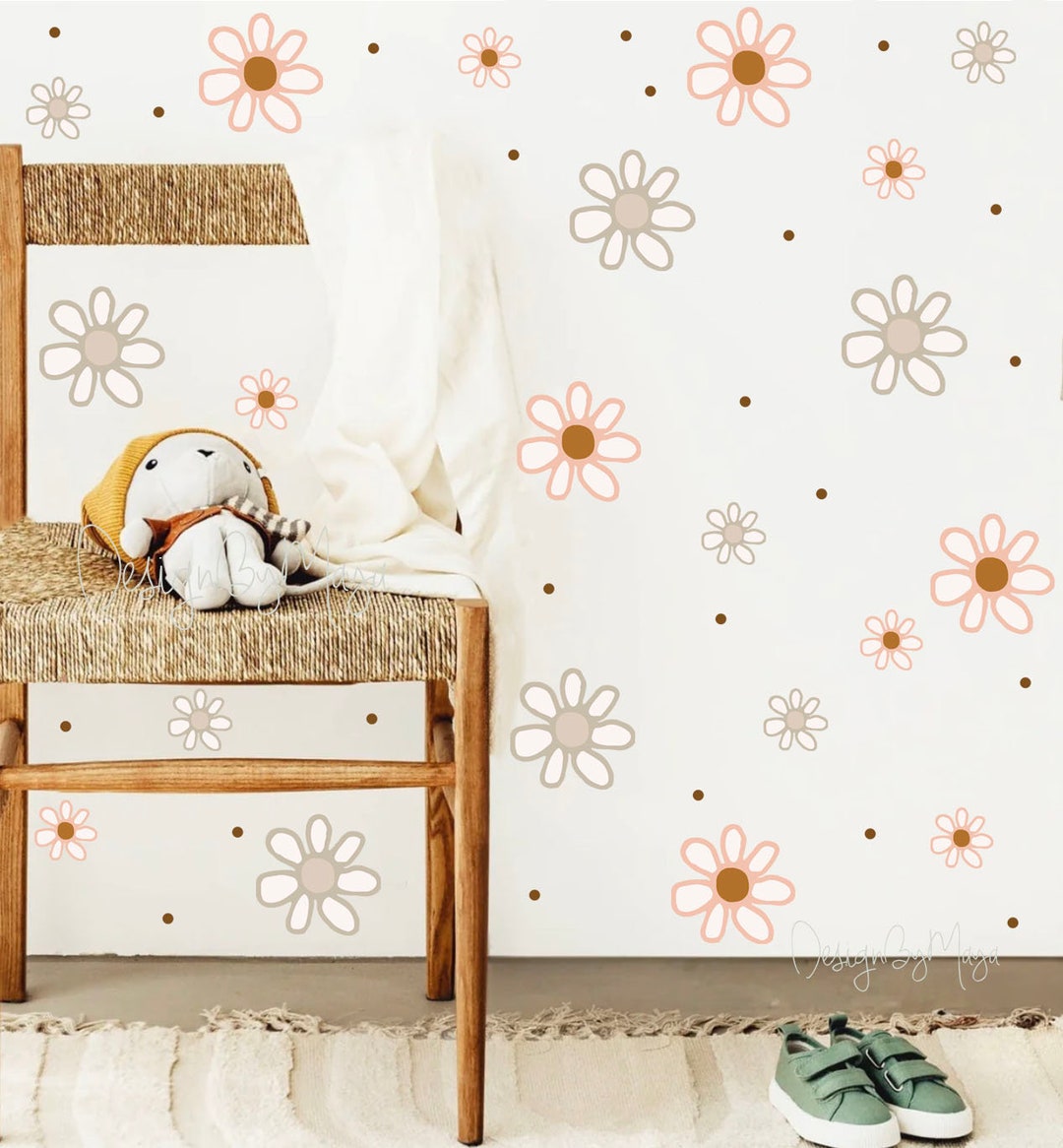 Daisy Wall Decals: Earth Tone Flower Stickers, Nursery Decor - Etsy