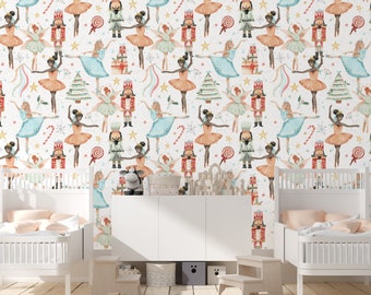 Nutcracker nursery wall paper, Boho style Vintage Nursery wallpaper, Farmhouse Baby Room Watercolor Nursery mural Cling Baby room decor