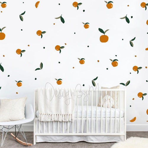 Retro Nursery Decal Watercolor Clementine Art Fabric Citrus Etsy