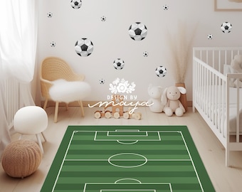 Kinderkamertapijt voetbalveld: voetbal, honkbal, basketbal, hockey, polyester chenille kinderspeelkamer