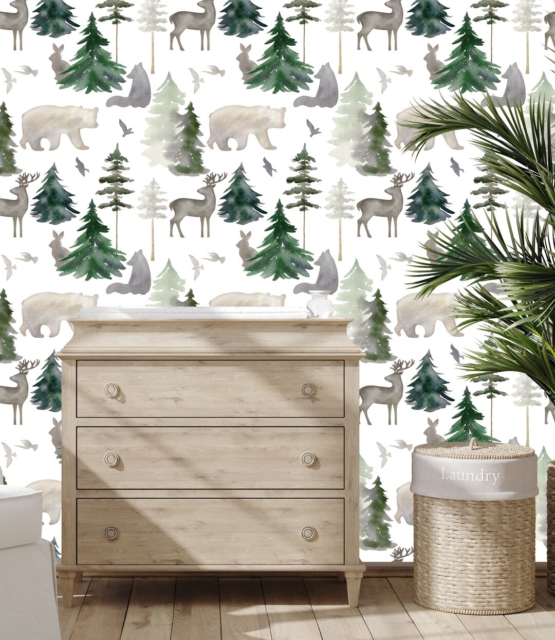 Woodland Nursery Wallpaper, Forest Style Nursery Wallpaper Farmhouse ...