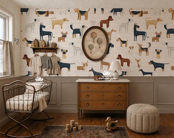 Watercolor Dogs Decor: All Breed Nursery Dogs Wall Art, Dog Wallpaper