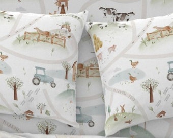 Farm theme Pillow, Nursery bedding, Woodland Pillow, Kids room decor, farm Nursery decor Baby horse, tractor, duckling, chicken, cow, pig