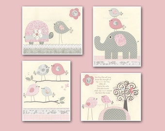 Baby Girl Nursery Art: Shabby Chic Animals Print