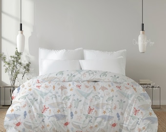 Copripiumino con creature marine: biancheria da letto con onde del mare, decorazione per la cameretta dei bambini.